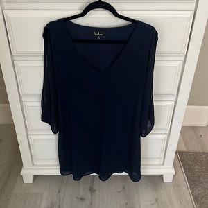 Lulus Shifting Dears Navy Blue Long Sleeve